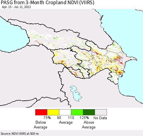Azerbaijan, Armenia and Georgia PASG from 3-Month Cropland NDVI (VIIRS) Thematic Map For 7/4/2022 - 7/11/2022