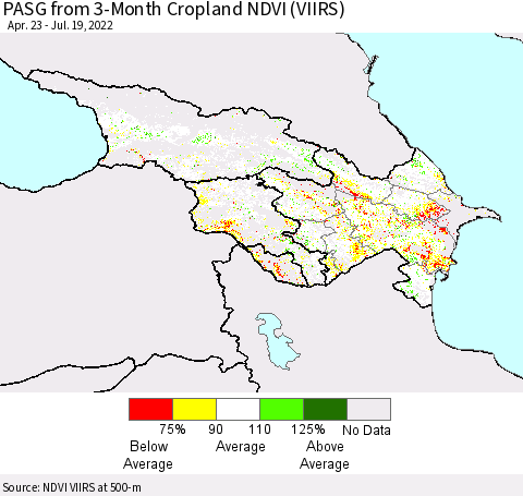 Azerbaijan, Armenia and Georgia PASG from 3-Month Cropland NDVI (VIIRS) Thematic Map For 7/12/2022 - 7/19/2022