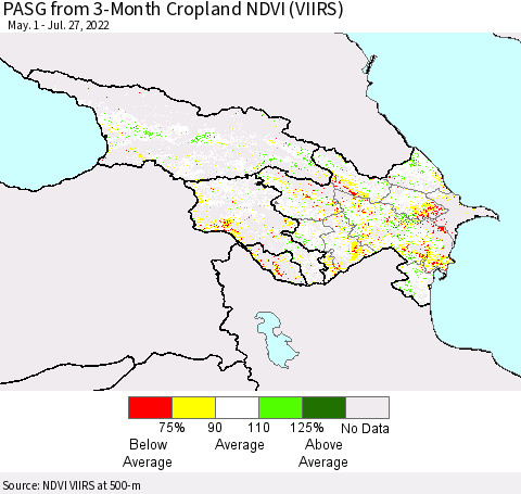 Azerbaijan, Armenia and Georgia PASG from 3-Month Cropland NDVI (VIIRS) Thematic Map For 7/20/2022 - 7/27/2022