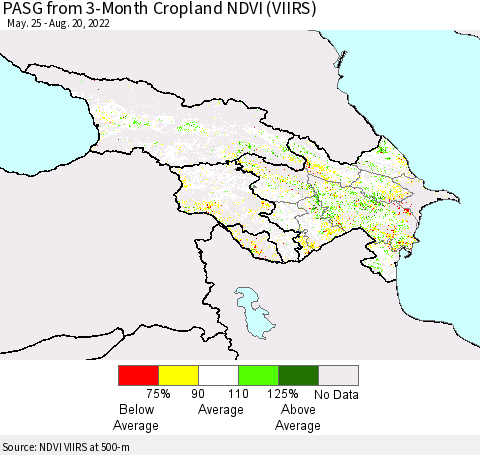 Azerbaijan, Armenia and Georgia PASG from 3-Month Cropland NDVI (VIIRS) Thematic Map For 8/13/2022 - 8/20/2022