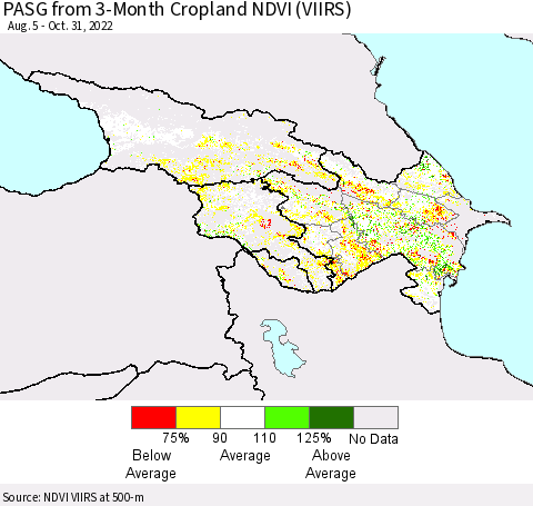 Azerbaijan, Armenia and Georgia PASG from 3-Month Cropland NDVI (VIIRS) Thematic Map For 10/24/2022 - 10/31/2022