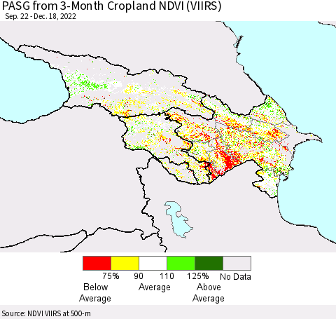 Azerbaijan, Armenia and Georgia PASG from 3-Month Cropland NDVI (VIIRS) Thematic Map For 12/11/2022 - 12/18/2022
