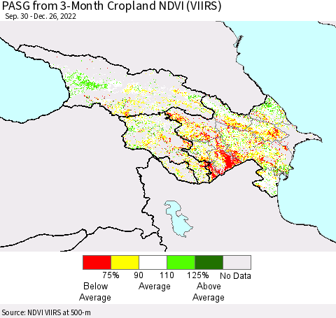 Azerbaijan, Armenia and Georgia PASG from 3-Month Cropland NDVI (VIIRS) Thematic Map For 12/19/2022 - 12/26/2022