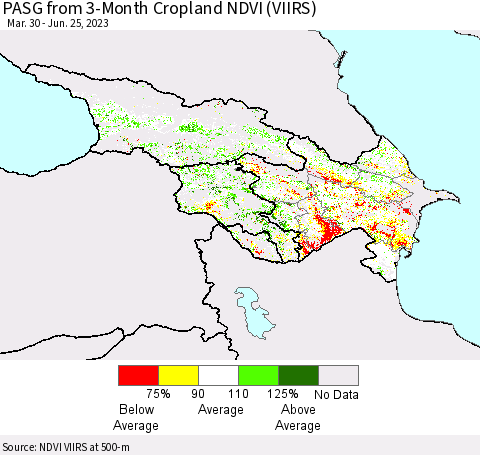 Azerbaijan, Armenia and Georgia PASG from 3-Month Cropland NDVI (VIIRS) Thematic Map For 6/18/2023 - 6/25/2023