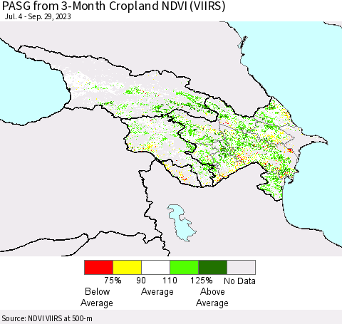 Azerbaijan, Armenia and Georgia PASG from 3-Month Cropland NDVI (VIIRS) Thematic Map For 9/22/2023 - 9/29/2023