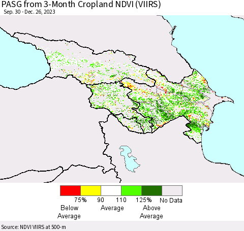 Azerbaijan, Armenia and Georgia PASG from 3-Month Cropland NDVI (VIIRS) Thematic Map For 12/19/2023 - 12/26/2023