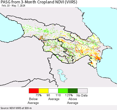 Azerbaijan, Armenia and Georgia PASG from 3-Month Cropland NDVI (VIIRS) Thematic Map For 4/30/2024 - 5/7/2024