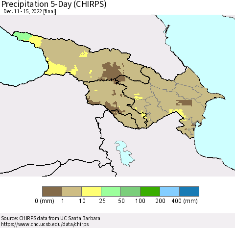 Azerbaijan, Armenia and Georgia Precipitation 5-Day (CHIRPS) Thematic Map For 12/11/2022 - 12/15/2022