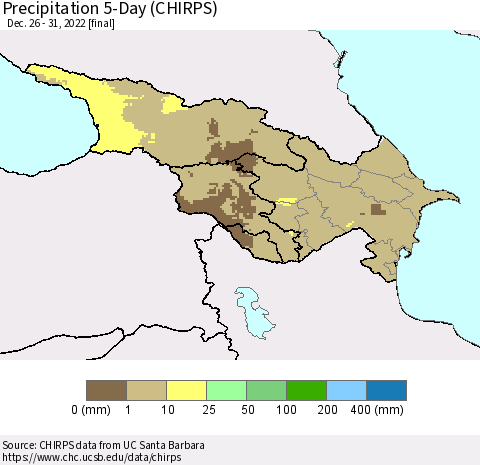 Azerbaijan, Armenia and Georgia Precipitation 5-Day (CHIRPS) Thematic Map For 12/26/2022 - 12/31/2022