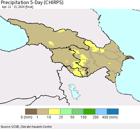 Azerbaijan, Armenia and Georgia Precipitation 5-Day (CHIRPS) Thematic Map For 4/11/2024 - 4/15/2024