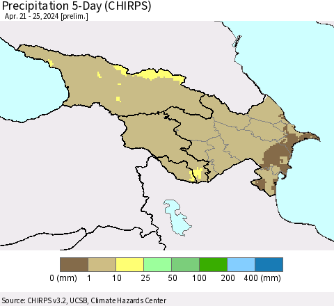 Azerbaijan, Armenia and Georgia Precipitation 5-Day (CHIRPS) Thematic Map For 4/21/2024 - 4/25/2024