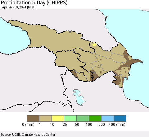Azerbaijan, Armenia and Georgia Precipitation 5-Day (CHIRPS) Thematic Map For 4/26/2024 - 4/30/2024