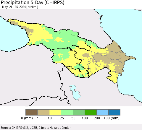 Azerbaijan, Armenia and Georgia Precipitation 5-Day (CHIRPS) Thematic Map For 5/21/2024 - 5/25/2024