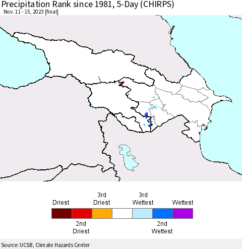 Azerbaijan, Armenia and Georgia Precipitation Rank since 1981, 5-Day (CHIRPS) Thematic Map For 11/11/2023 - 11/15/2023