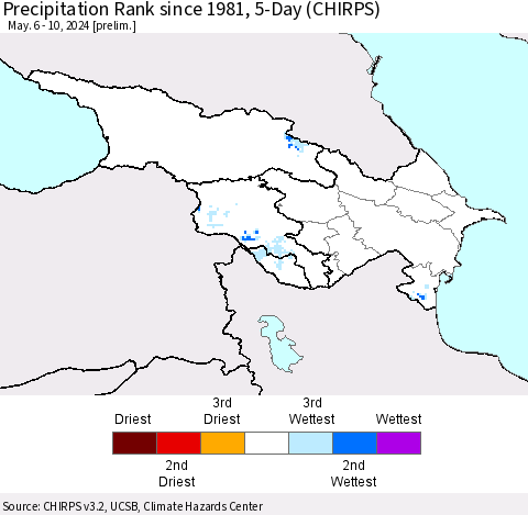 Azerbaijan, Armenia and Georgia Precipitation Rank since 1981, 5-Day (CHIRPS) Thematic Map For 5/6/2024 - 5/10/2024