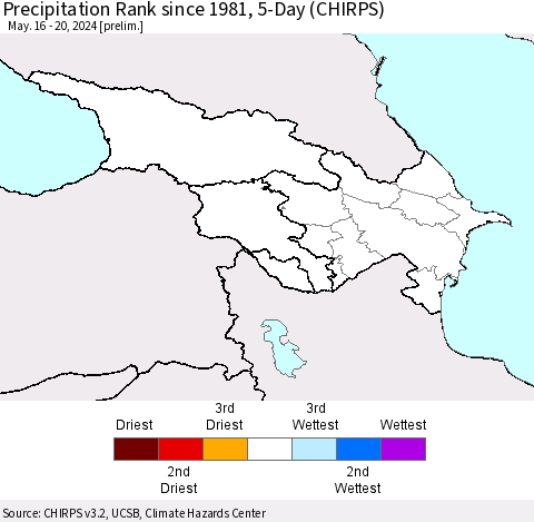 Azerbaijan, Armenia and Georgia Precipitation Rank since 1981, 5-Day (CHIRPS) Thematic Map For 5/16/2024 - 5/20/2024