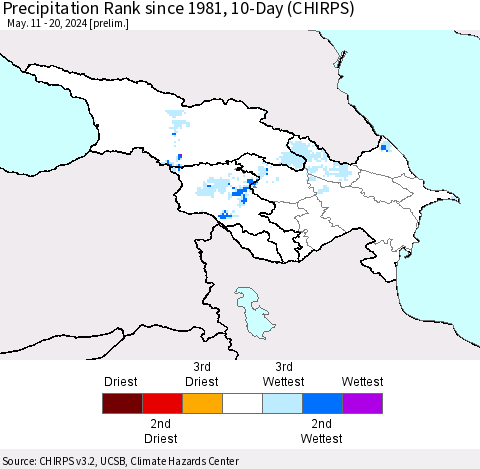 Azerbaijan, Armenia and Georgia Precipitation Rank since 1981, 10-Day (CHIRPS) Thematic Map For 5/11/2024 - 5/20/2024