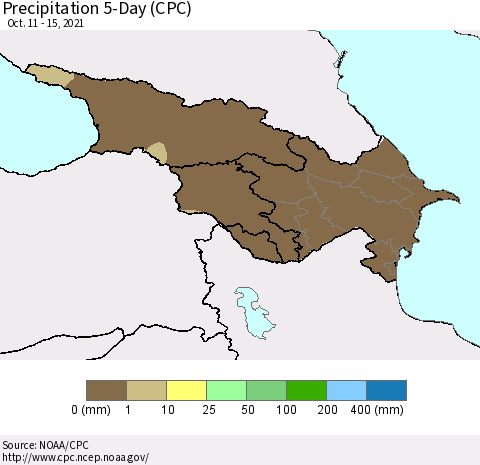 Azerbaijan, Armenia and Georgia Precipitation 5-Day (CPC) Thematic Map For 10/11/2021 - 10/15/2021