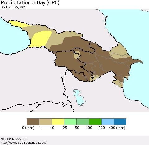 Azerbaijan, Armenia and Georgia Precipitation 5-Day (CPC) Thematic Map For 10/21/2021 - 10/25/2021