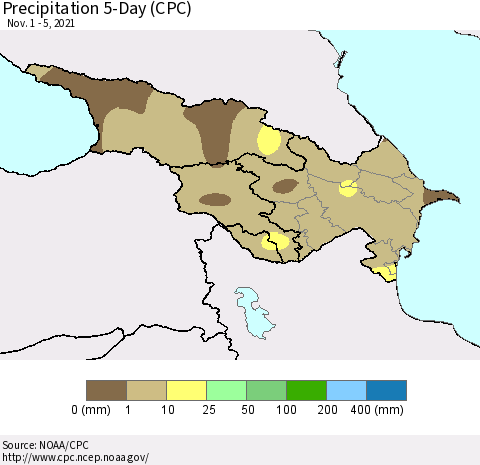 Azerbaijan, Armenia and Georgia Precipitation 5-Day (CPC) Thematic Map For 11/1/2021 - 11/5/2021