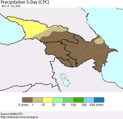 Azerbaijan, Armenia and Georgia Precipitation 5-Day (CPC) Thematic Map For 11/6/2021 - 11/10/2021