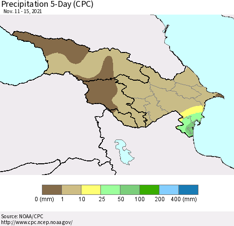Azerbaijan, Armenia and Georgia Precipitation 5-Day (CPC) Thematic Map For 11/11/2021 - 11/15/2021