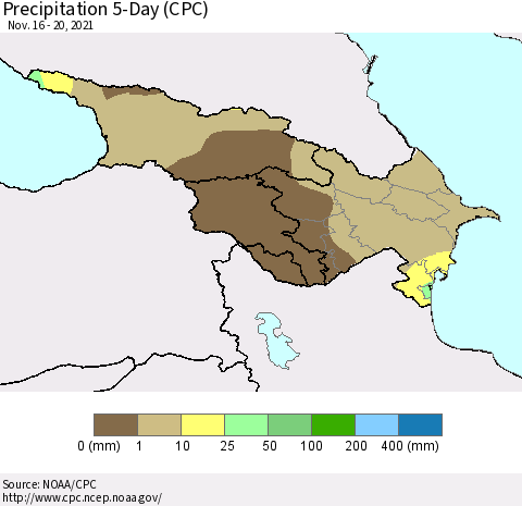 Azerbaijan, Armenia and Georgia Precipitation 5-Day (CPC) Thematic Map For 11/16/2021 - 11/20/2021