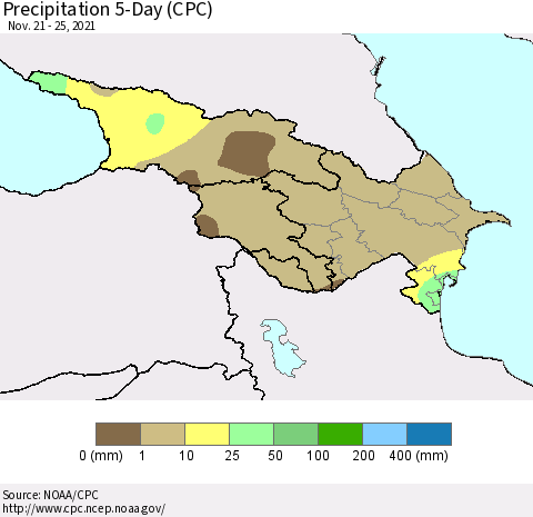 Azerbaijan, Armenia and Georgia Precipitation 5-Day (CPC) Thematic Map For 11/21/2021 - 11/25/2021