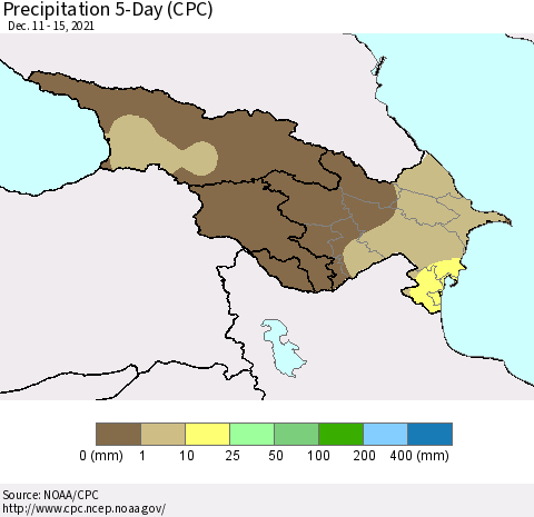 Azerbaijan, Armenia and Georgia Precipitation 5-Day (CPC) Thematic Map For 12/11/2021 - 12/15/2021