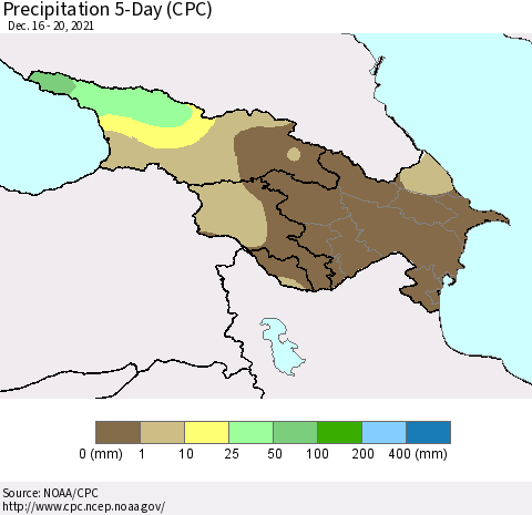Azerbaijan, Armenia and Georgia Precipitation 5-Day (CPC) Thematic Map For 12/16/2021 - 12/20/2021