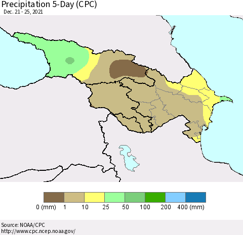 Azerbaijan, Armenia and Georgia Precipitation 5-Day (CPC) Thematic Map For 12/21/2021 - 12/25/2021