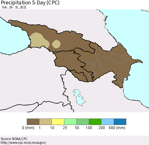 Azerbaijan, Armenia and Georgia Precipitation 5-Day (CPC) Thematic Map For 12/26/2021 - 12/31/2021