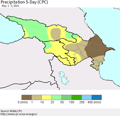 Azerbaijan, Armenia and Georgia Precipitation 5-Day (CPC) Thematic Map For 5/1/2022 - 5/5/2022