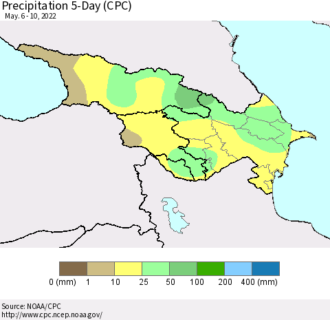 Azerbaijan, Armenia and Georgia Precipitation 5-Day (CPC) Thematic Map For 5/6/2022 - 5/10/2022