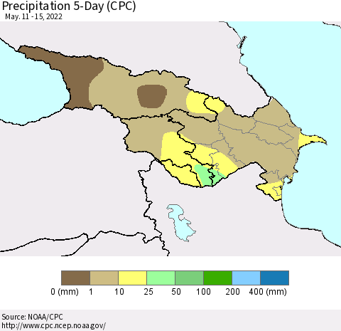 Azerbaijan, Armenia and Georgia Precipitation 5-Day (CPC) Thematic Map For 5/11/2022 - 5/15/2022