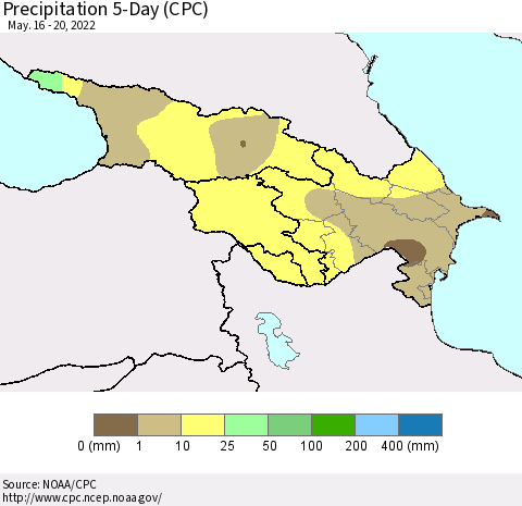 Azerbaijan, Armenia and Georgia Precipitation 5-Day (CPC) Thematic Map For 5/16/2022 - 5/20/2022