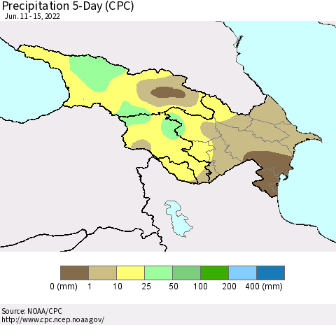 Azerbaijan, Armenia and Georgia Precipitation 5-Day (CPC) Thematic Map For 6/11/2022 - 6/15/2022
