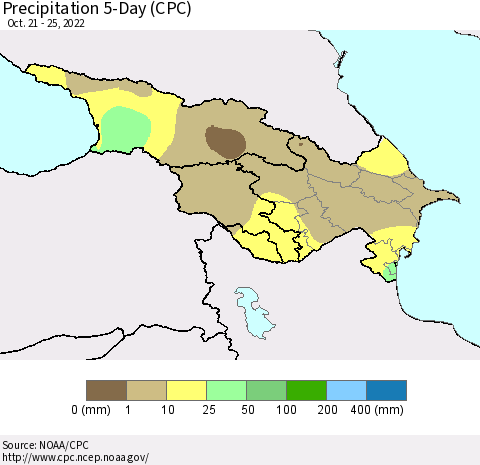 Azerbaijan, Armenia and Georgia Precipitation 5-Day (CPC) Thematic Map For 10/21/2022 - 10/25/2022