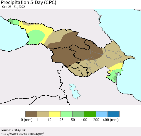 Azerbaijan, Armenia and Georgia Precipitation 5-Day (CPC) Thematic Map For 10/26/2022 - 10/31/2022