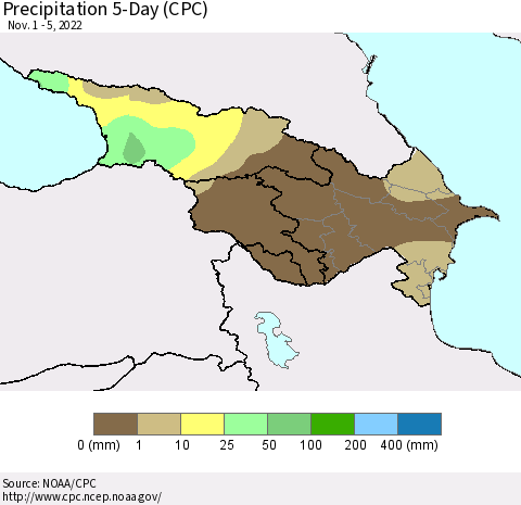 Azerbaijan, Armenia and Georgia Precipitation 5-Day (CPC) Thematic Map For 11/1/2022 - 11/5/2022