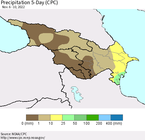 Azerbaijan, Armenia and Georgia Precipitation 5-Day (CPC) Thematic Map For 11/6/2022 - 11/10/2022
