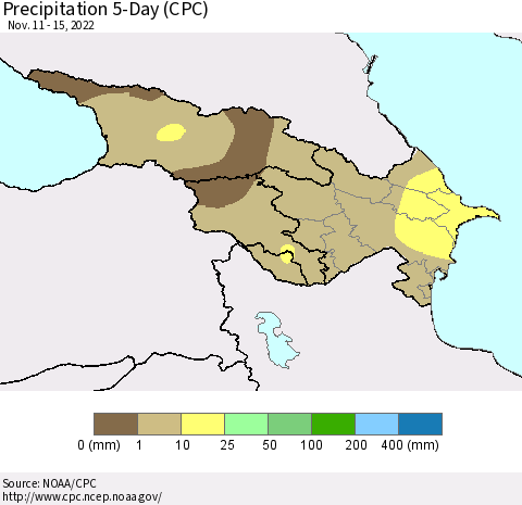 Azerbaijan, Armenia and Georgia Precipitation 5-Day (CPC) Thematic Map For 11/11/2022 - 11/15/2022