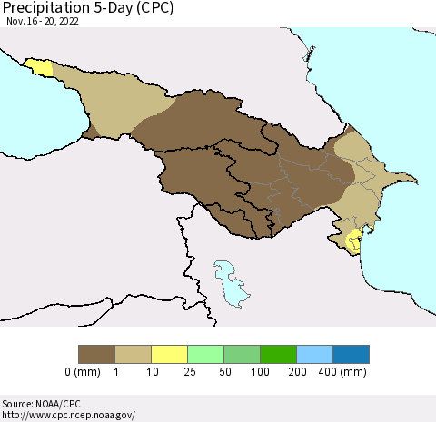 Azerbaijan, Armenia and Georgia Precipitation 5-Day (CPC) Thematic Map For 11/16/2022 - 11/20/2022