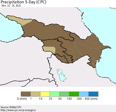 Azerbaijan, Armenia and Georgia Precipitation 5-Day (CPC) Thematic Map For 11/21/2022 - 11/25/2022