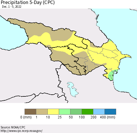 Azerbaijan, Armenia and Georgia Precipitation 5-Day (CPC) Thematic Map For 12/1/2022 - 12/5/2022