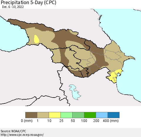 Azerbaijan, Armenia and Georgia Precipitation 5-Day (CPC) Thematic Map For 12/6/2022 - 12/10/2022