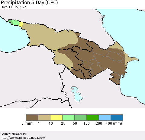 Azerbaijan, Armenia and Georgia Precipitation 5-Day (CPC) Thematic Map For 12/11/2022 - 12/15/2022