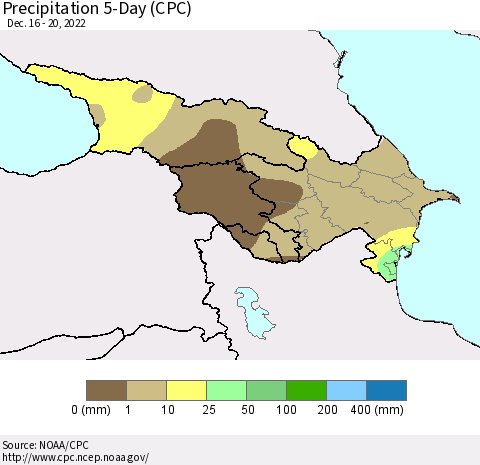Azerbaijan, Armenia and Georgia Precipitation 5-Day (CPC) Thematic Map For 12/16/2022 - 12/20/2022
