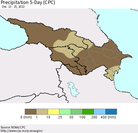 Azerbaijan, Armenia and Georgia Precipitation 5-Day (CPC) Thematic Map For 12/21/2022 - 12/25/2022
