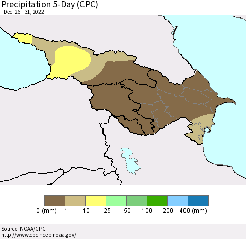 Azerbaijan, Armenia and Georgia Precipitation 5-Day (CPC) Thematic Map For 12/26/2022 - 12/31/2022